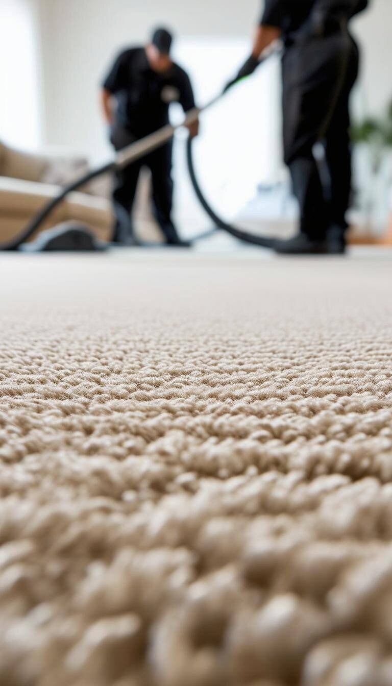 A closeup of a lightcolored carpet floor that looks clean and fresh-1