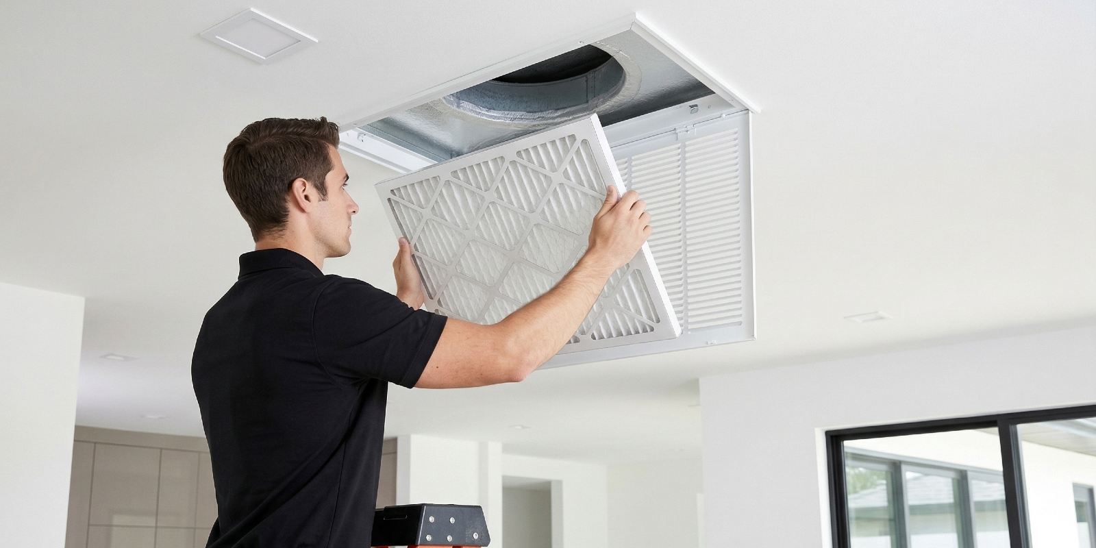 A man is cleaning an HVAC system