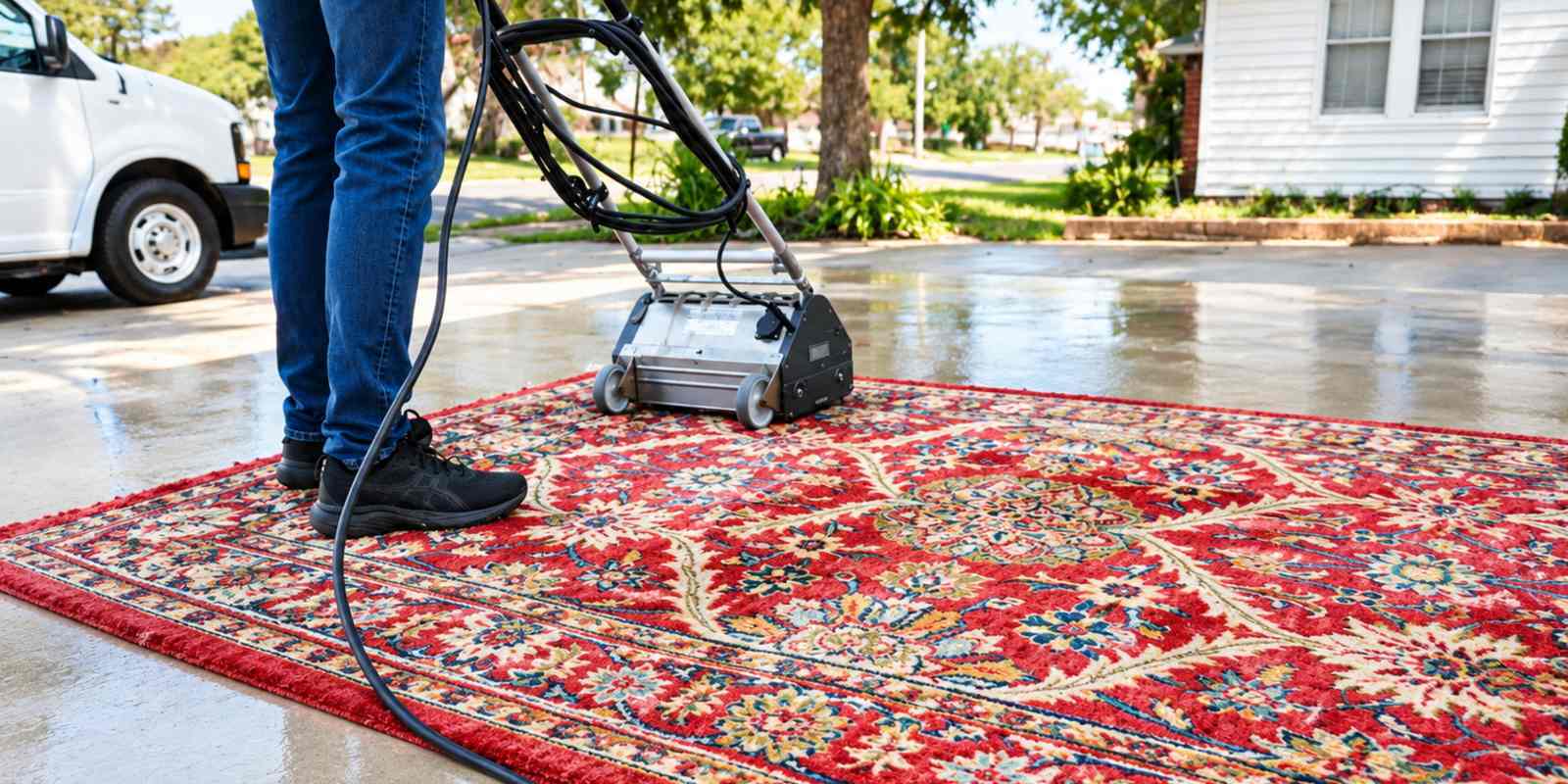 Professional Rug Cleaning on a Sunny Driveway Restore-It