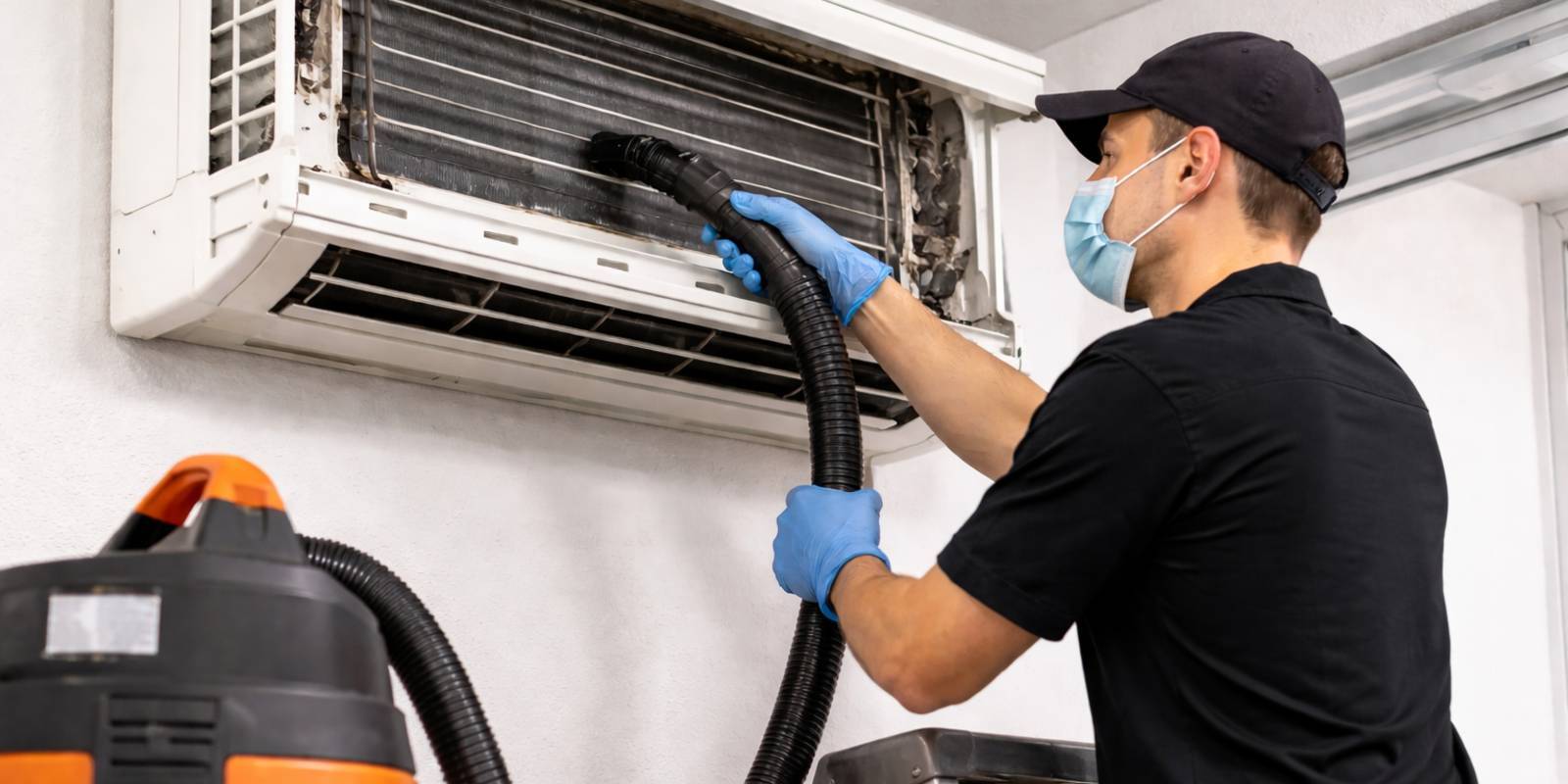 A man cleaning an HVAC system.