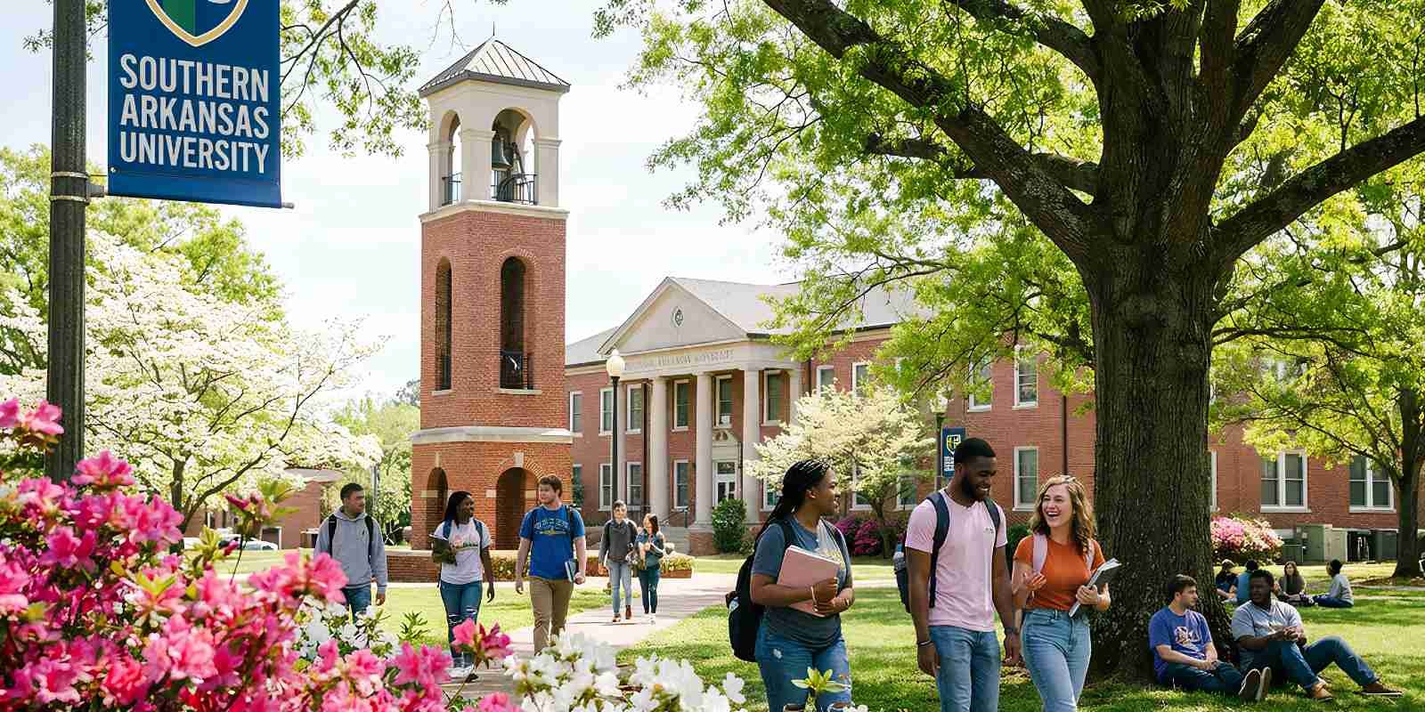 Students walking around Southern Arkansas University