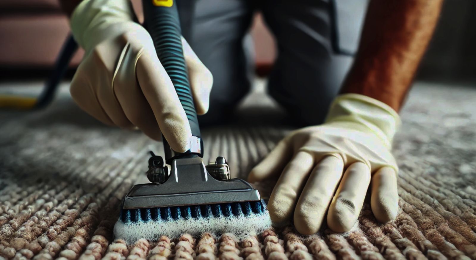 A technician cleaning a rug