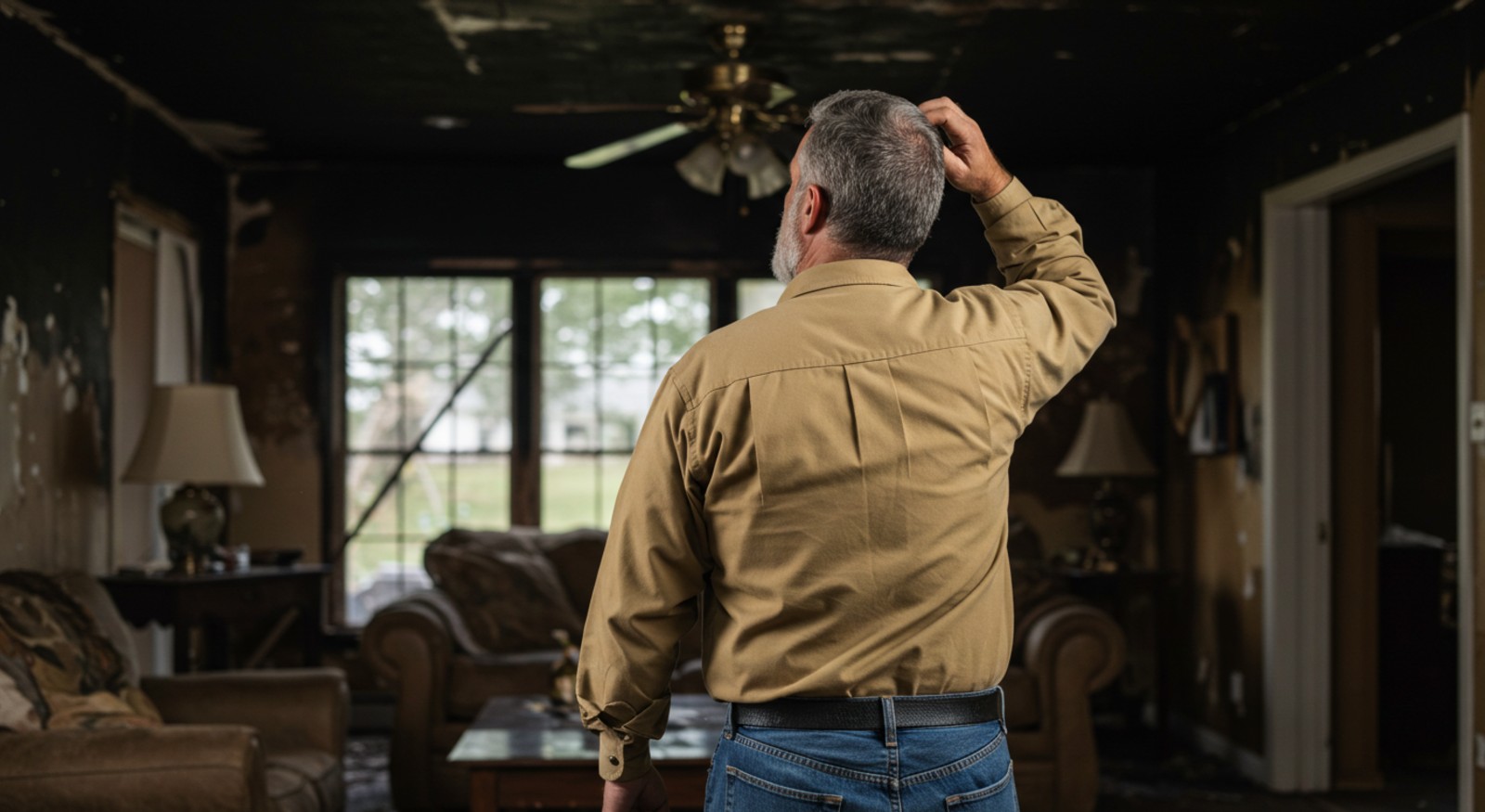 A person wondering what to do about fire damage
