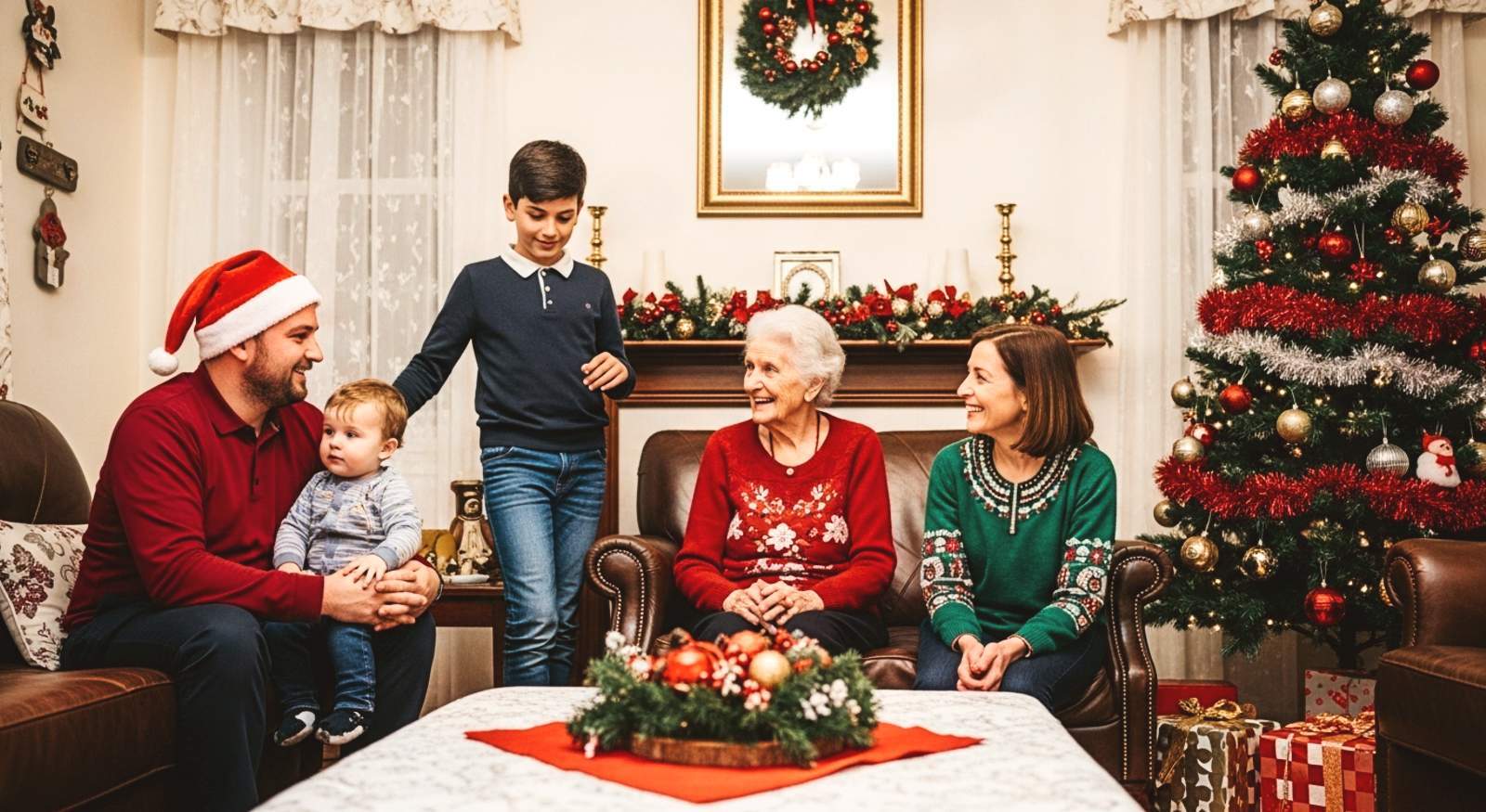A family reuniting during Christmas.