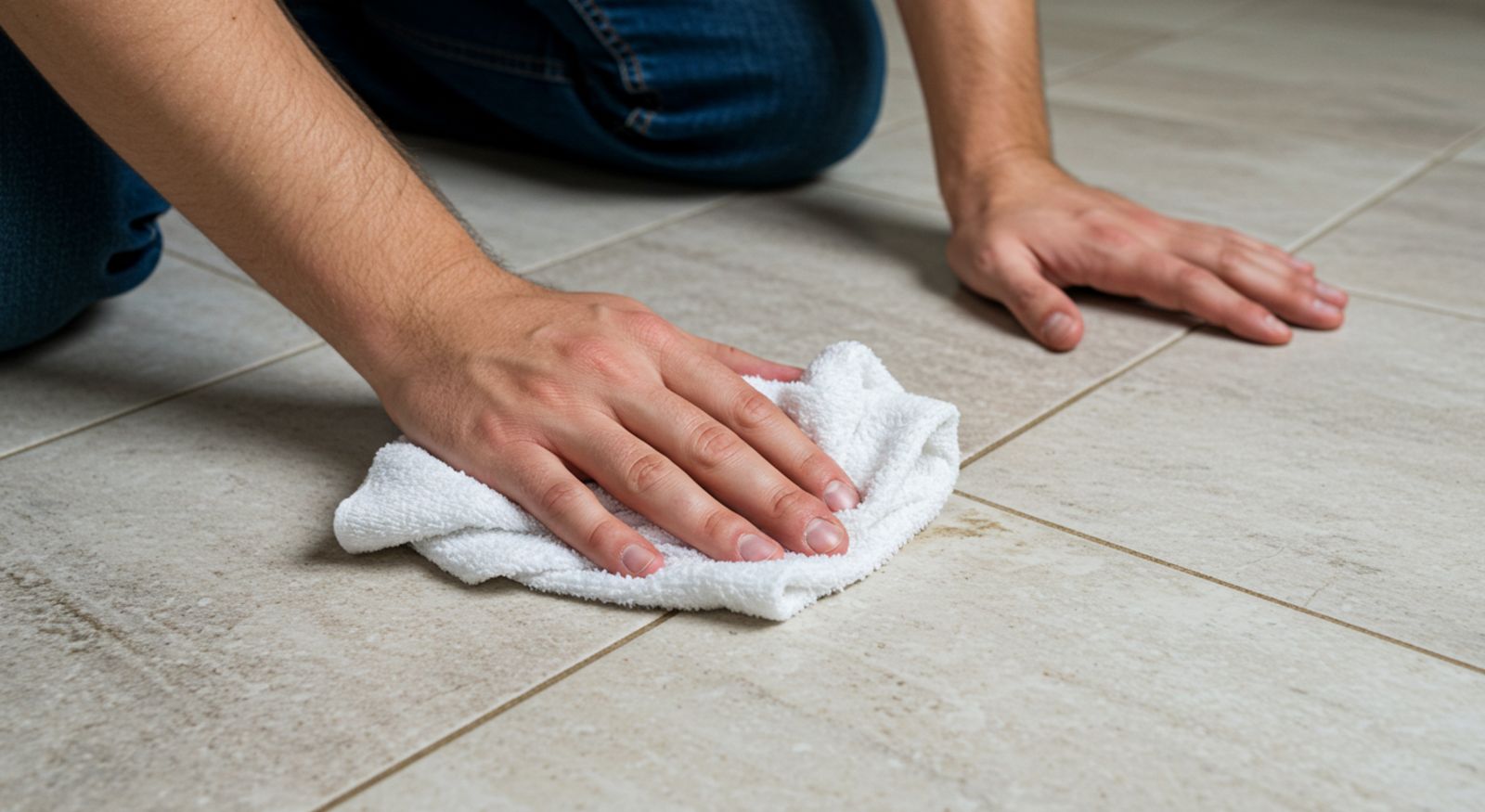 A person cleaning their tiles and grout.