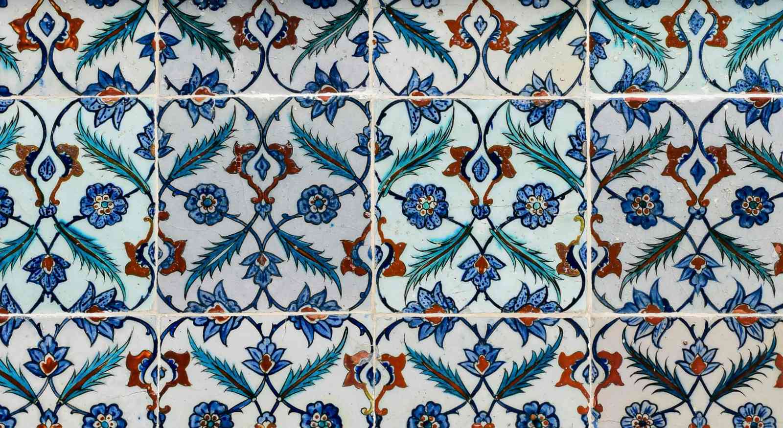 A tile and grout with a colorful pattern