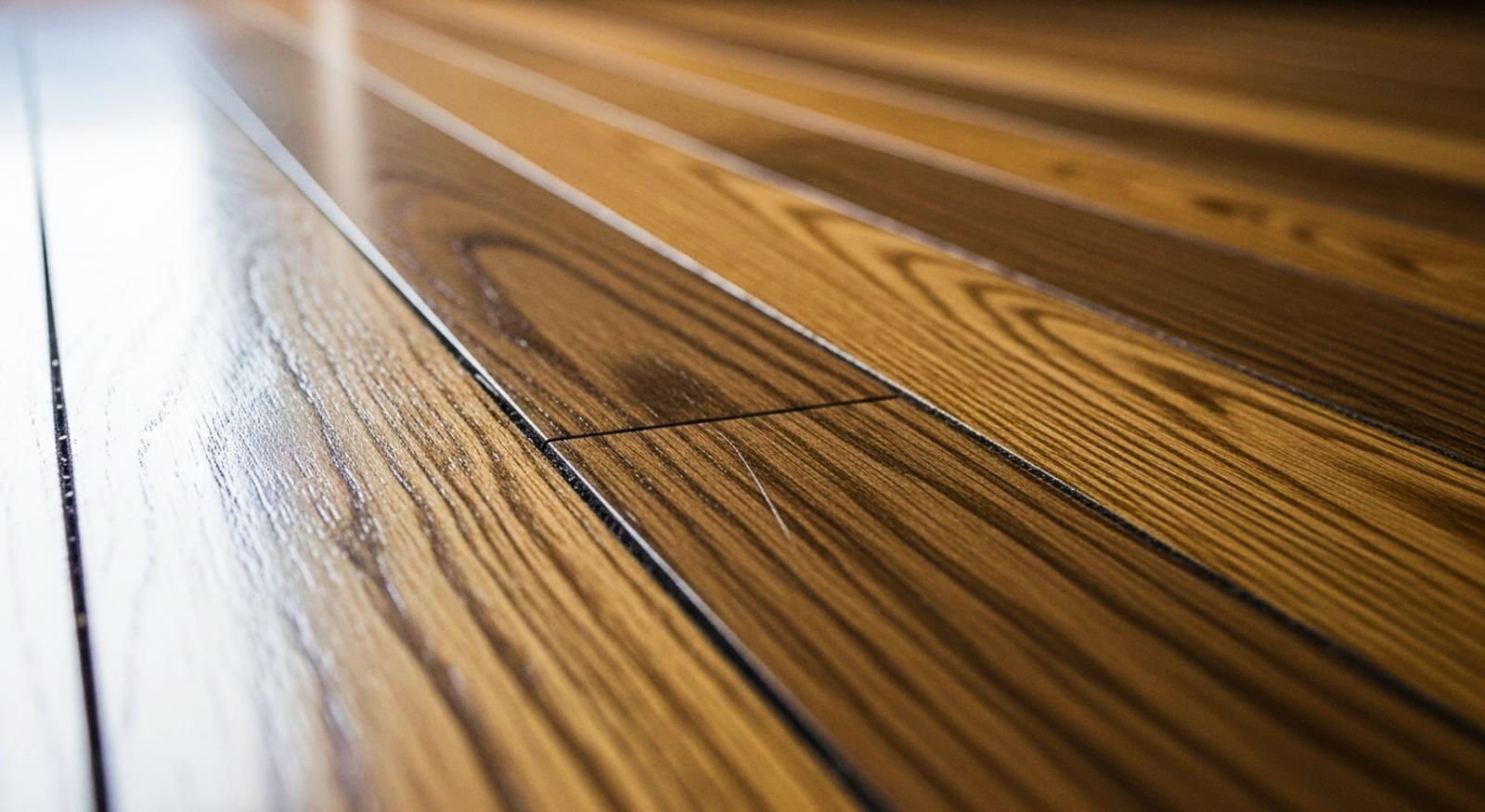 A hardwood floor showing gaps.