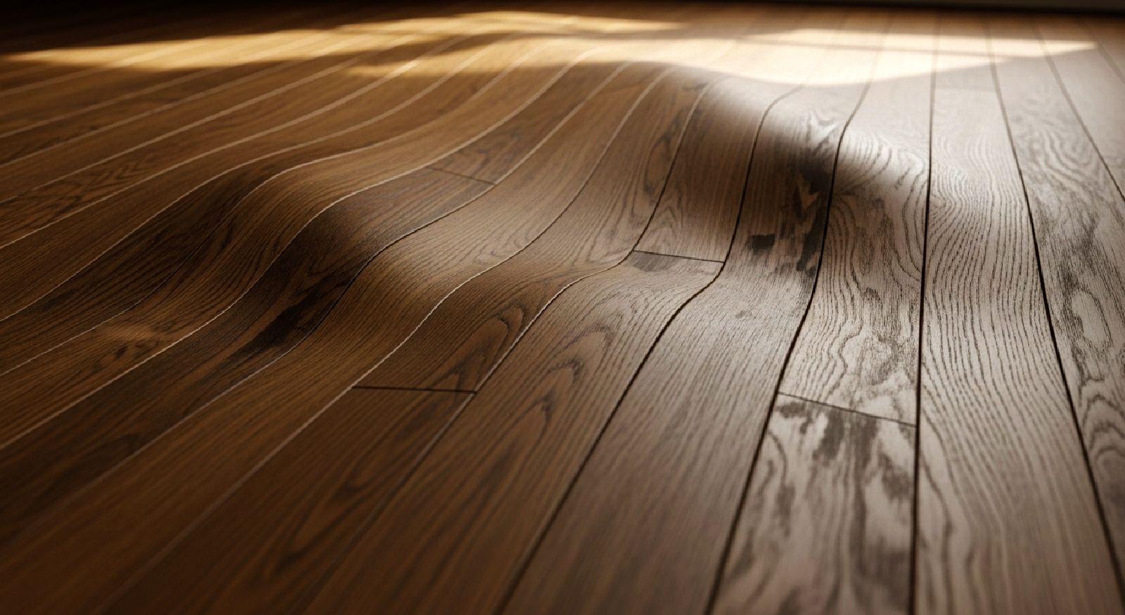 A flooring with uneven bubbles forming due to moisture.