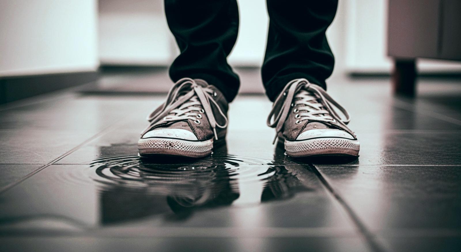 A person standing on wet floor