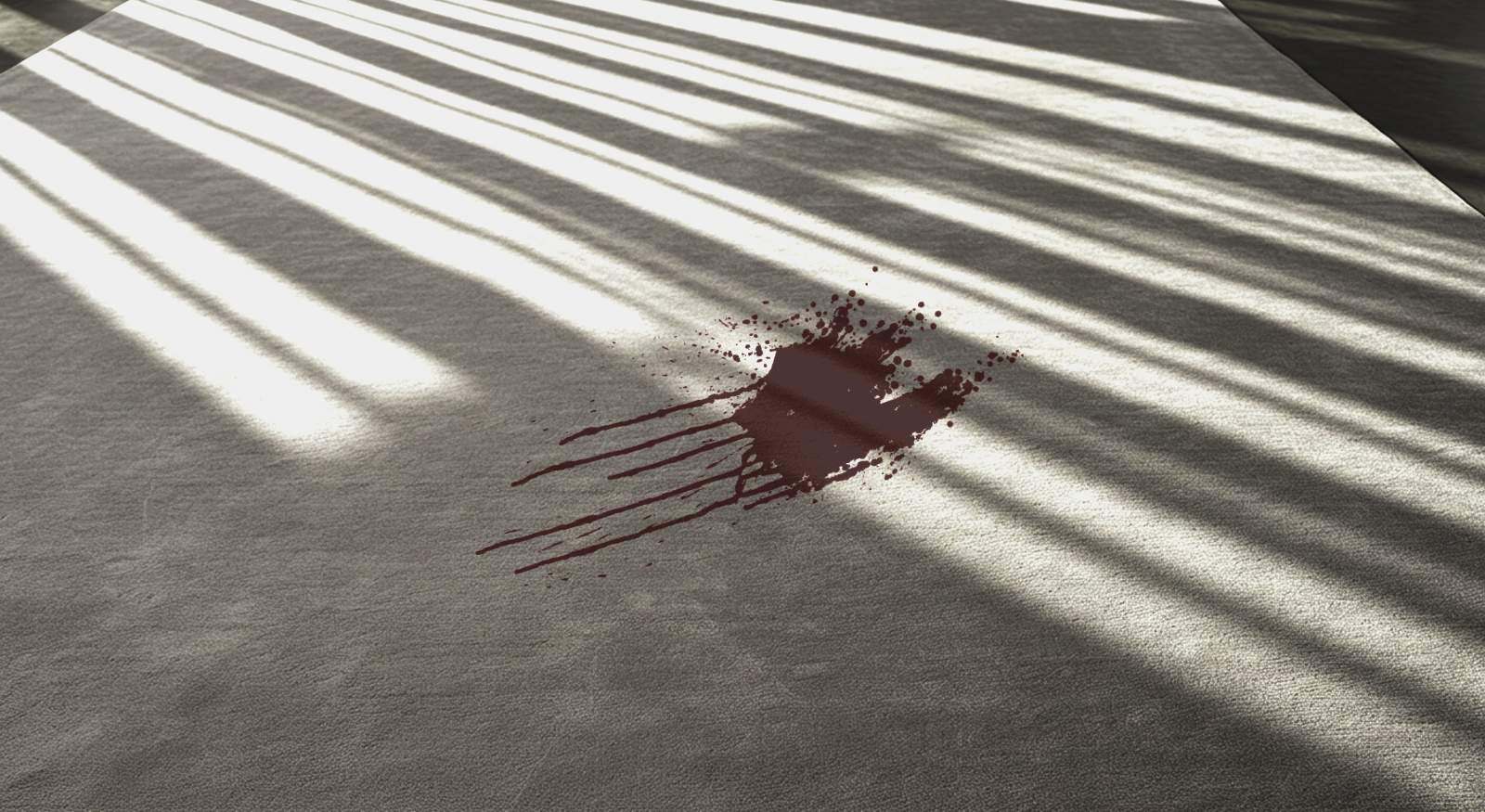 A carpet with a blood stain.