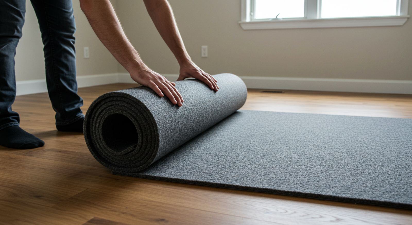 A person installing carpet padding.