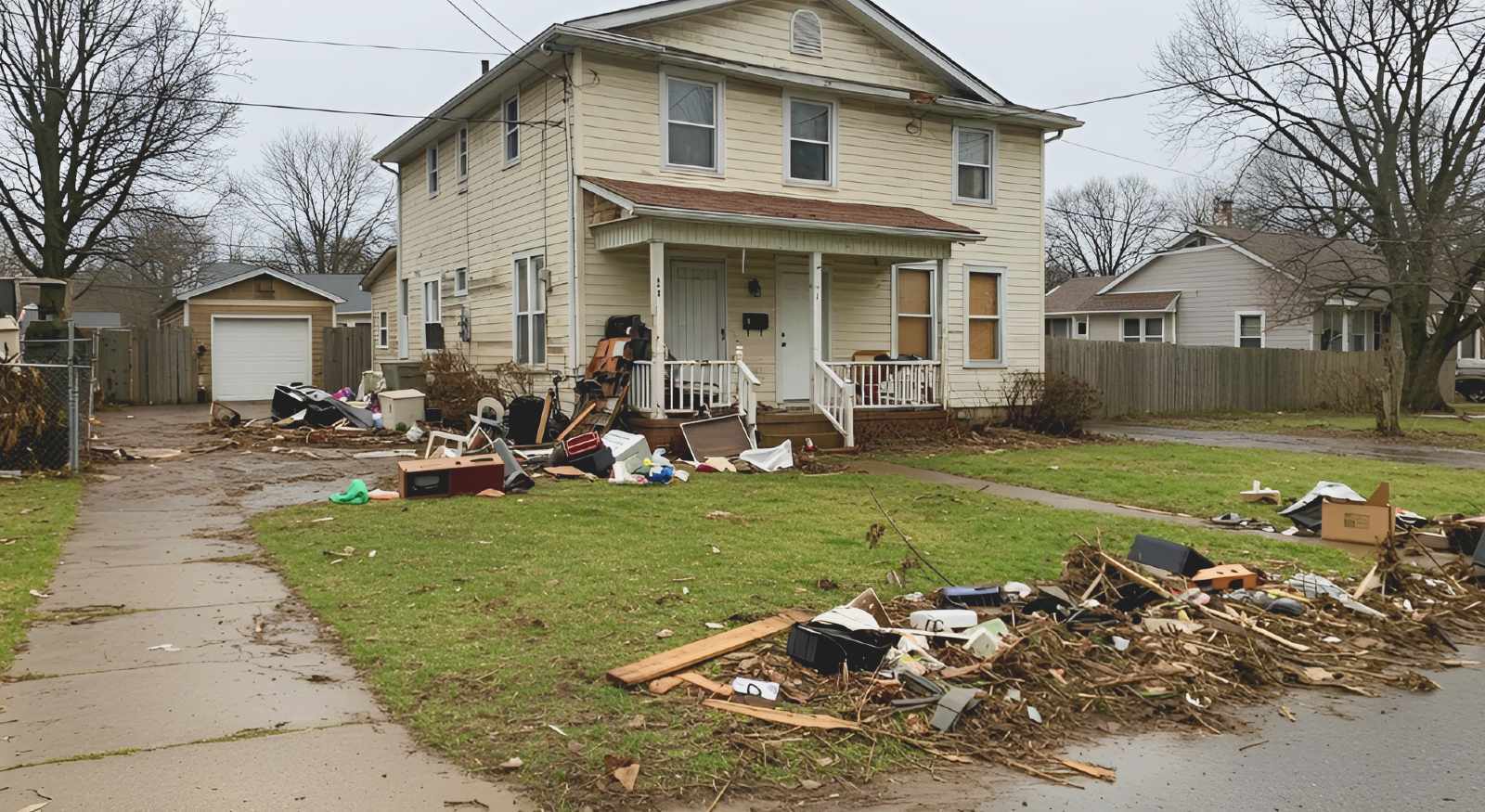 A house affected by a natural flood.